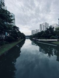 River amidst buildings in city against sky