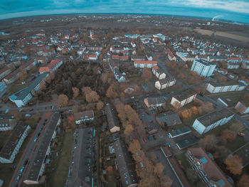 High angle view of cityscape against sky