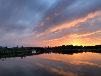 Scenic view of lake against sky during sunset