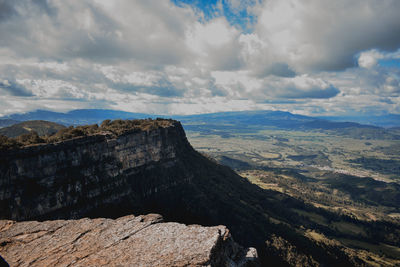 Scenic view of mountains against cloudy sky