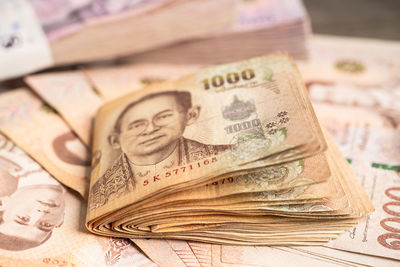 Close-up of paper currencies
