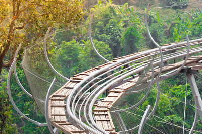 High angle view of railroad tracks amidst trees in forest