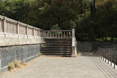 Staircase leading towards trees in forest