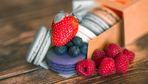 Close-up of strawberries on table