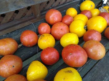 High angle view of fruits in container