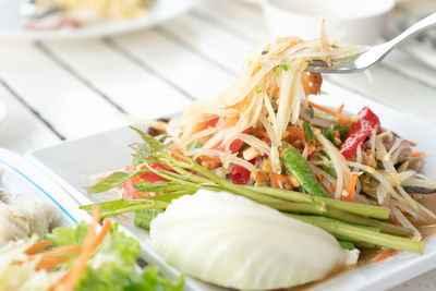 Close-up of meal served in plate