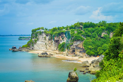 Scenic view of sea against cloudy sky