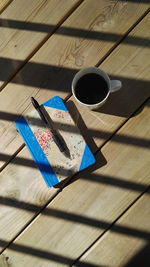 High angle view of coffee on table