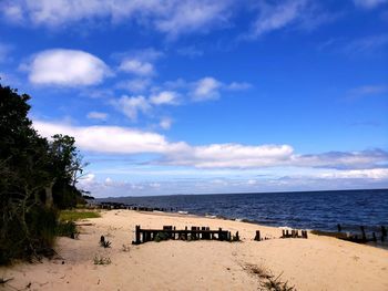 Scenic view of beach against sky