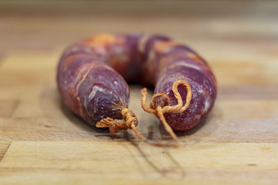 Portuguese chorizo on wooden board