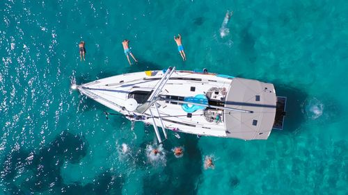 High angle view of boat in sea