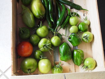 High angle view of fruits in container