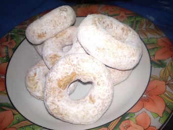 High angle view of breakfast on table