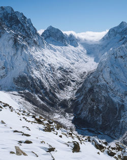 Scenic view of snowcapped mountains against sky