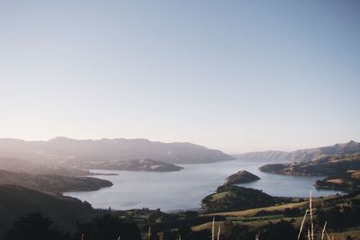 High angle view of calm sea against clear sky