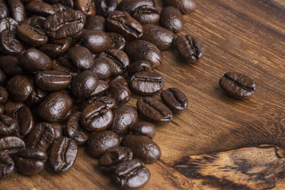 High angle view of coffee beans on table