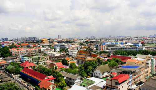 High angle view of cityscape against sky