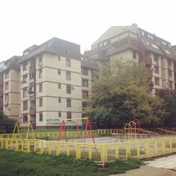 View of buildings against clear sky