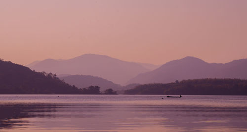 Scenic view of lake against sky during sunset