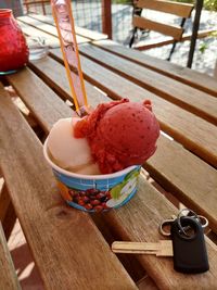 High angle view of ice cream on table