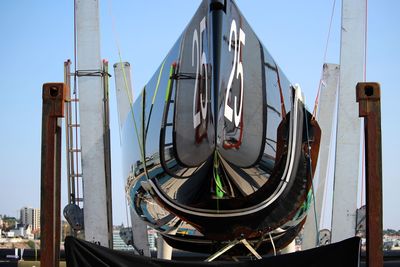 Close-up of ship against clear sky