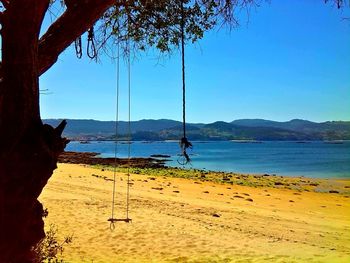 Scenic view of beach against clear sky