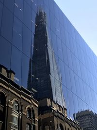 Low angle view of modern building against clear sky