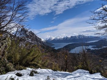 Scenic view of snowcapped mountains against sky