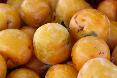 Full frame shot of mirabelle plums for sale at market stall