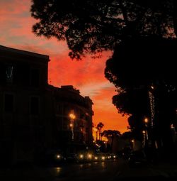 Silhouette trees against sky during sunset