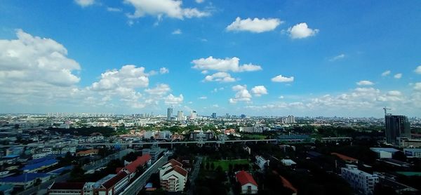 High angle view of city against sky