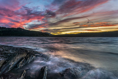 Scenic view of sea against sky during sunset