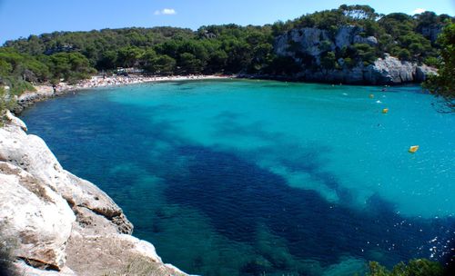 Scenic view of calm sea against blue sky