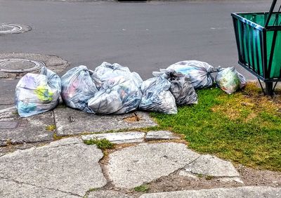 High angle view of garbage bin on street