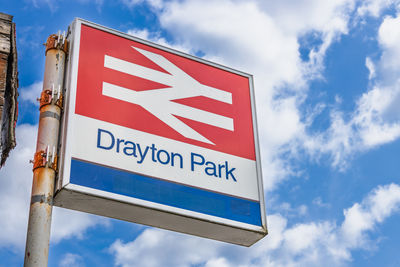 Drayton park railway station sign with british rail double arrow, london, uk