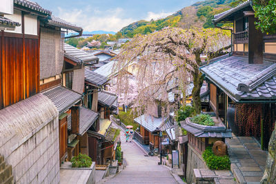 Exterior of houses and buildings against sky