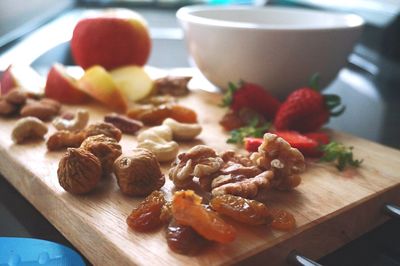 Close-up of food on wooden tray