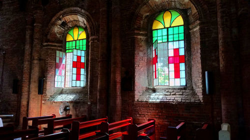 Stained arch windows in old church