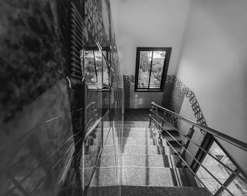 High angle view of staircase in building