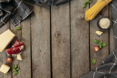 High angle view of chopped vegetables on cutting board