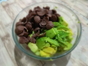 High angle view of food in bowl on table