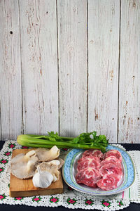 High angle view of food on table
