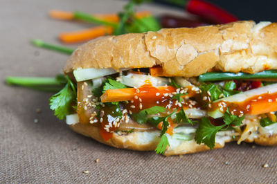 Close-up of sandwich on table