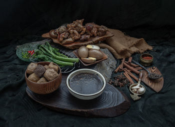 High angle view of food on table