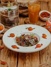 High angle view of food on table