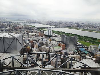 High angle view of buildings against sky