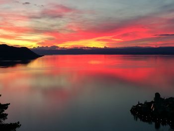 Scenic view of lake against sky during sunset