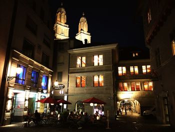 View of illuminated buildings at night