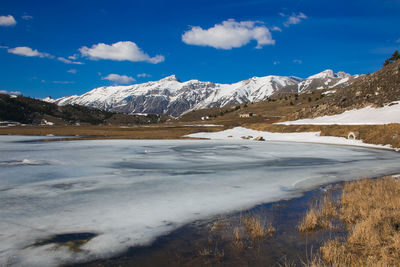 Scenic view of snowcapped mountains against sky