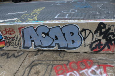 High angle view of graffiti on wall